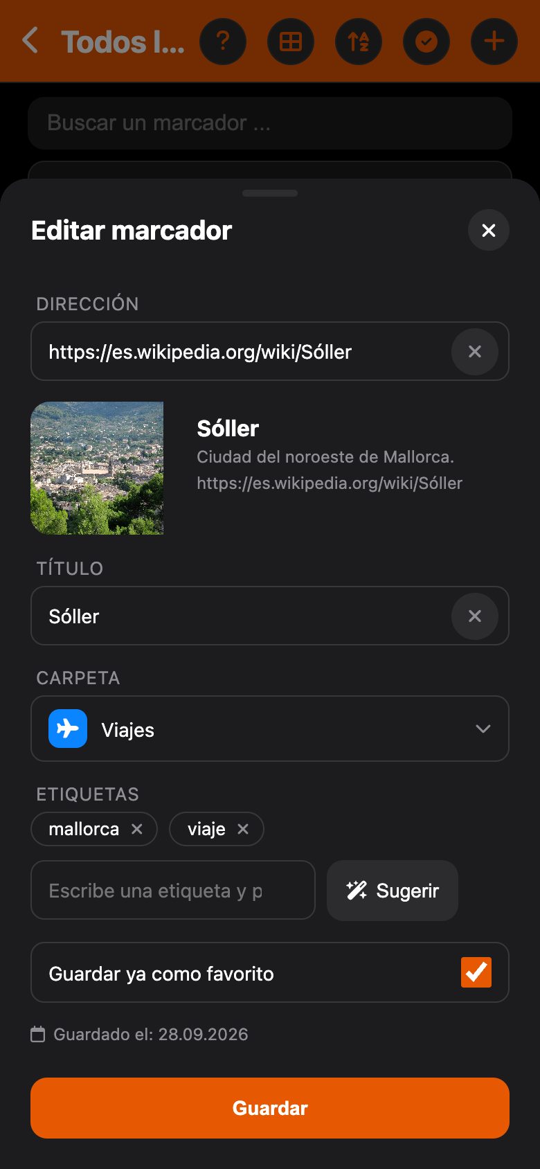 Editar un marcador con vista previa y etiquetas