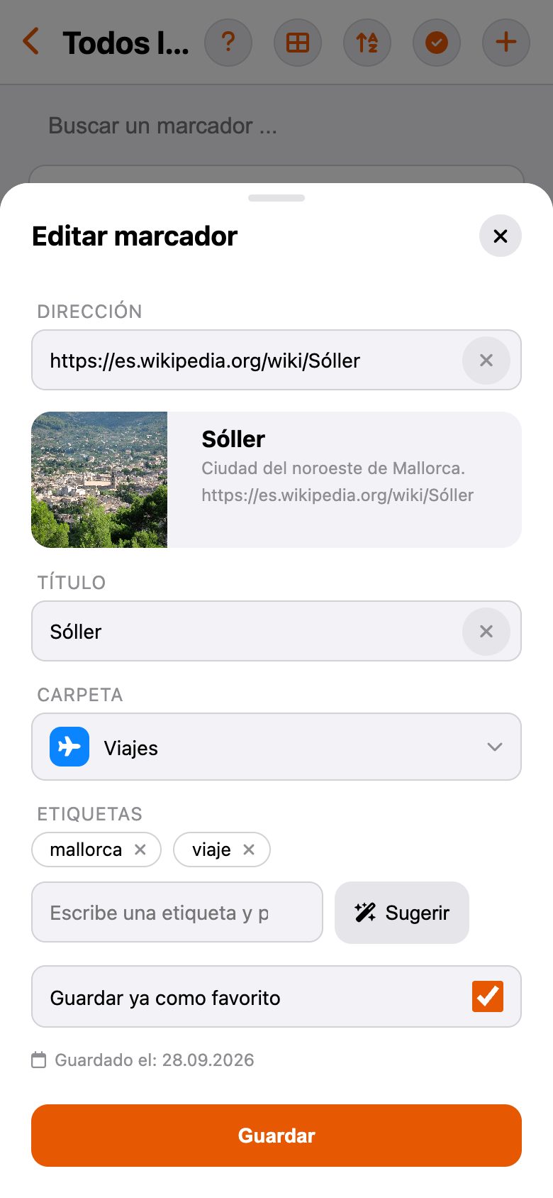 Editar un marcador con vista previa y etiquetas
