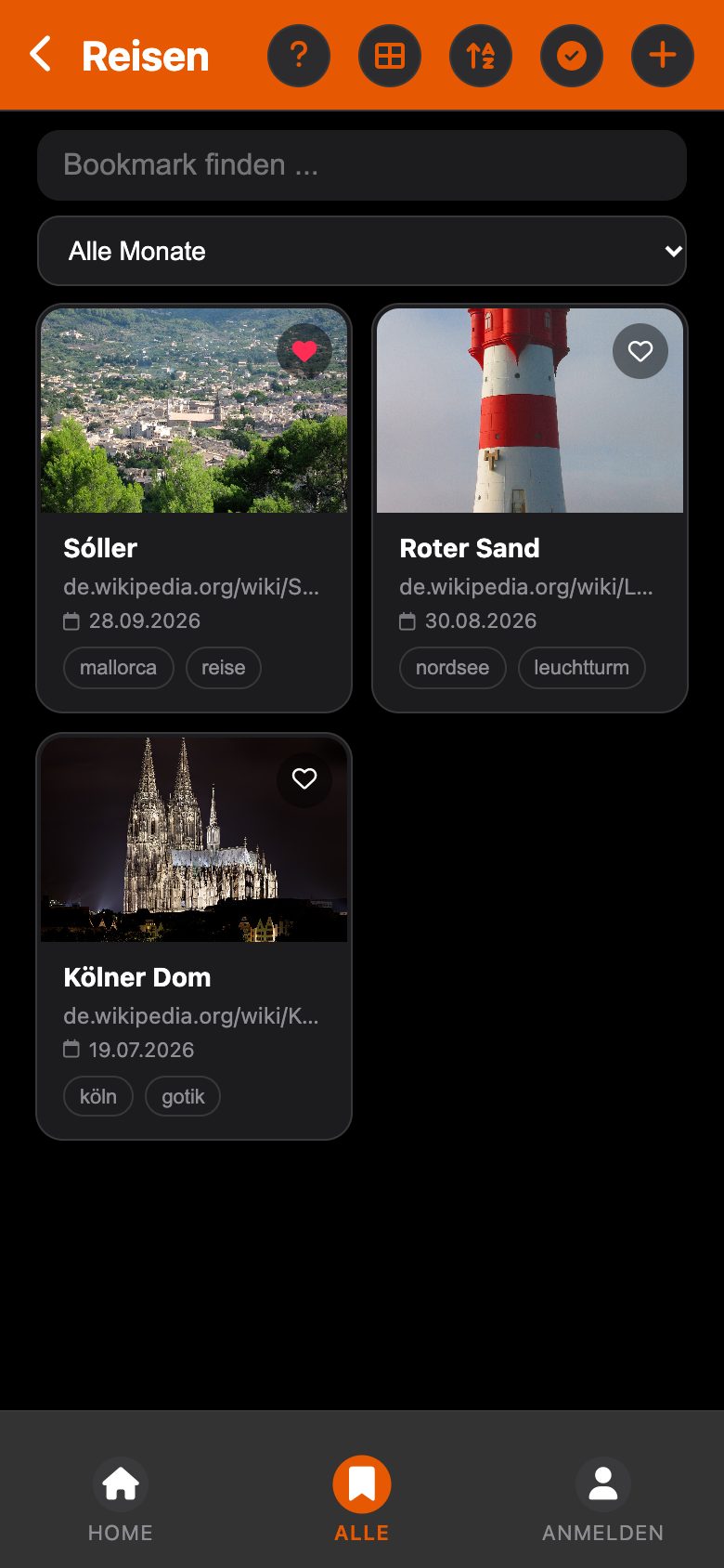 Ordner Reisen mit drei Lesezeichen